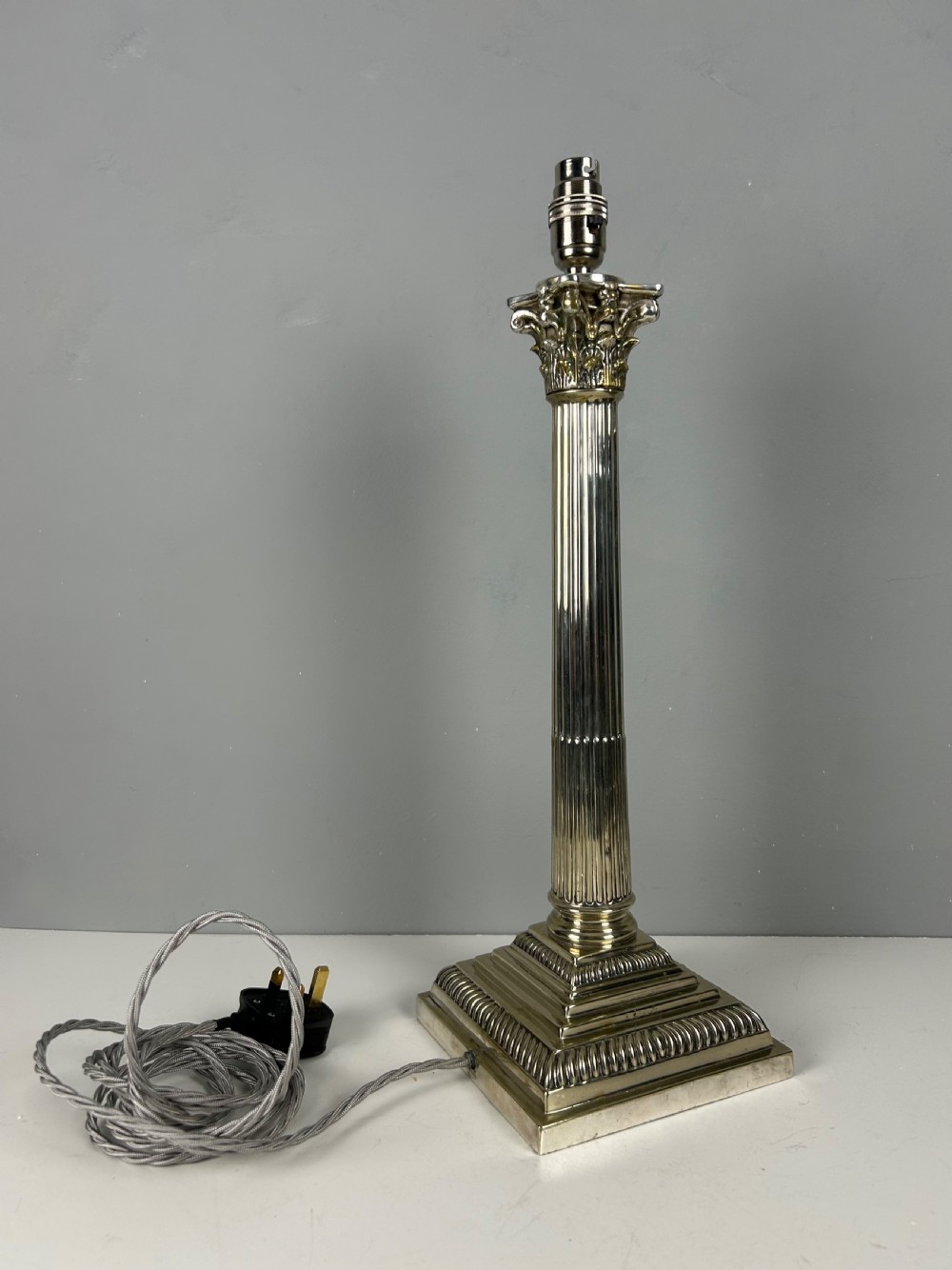 Mappin & Webb Silver Plated Corinthian Column Table Lamp, Rewired and PAT tested  View IX