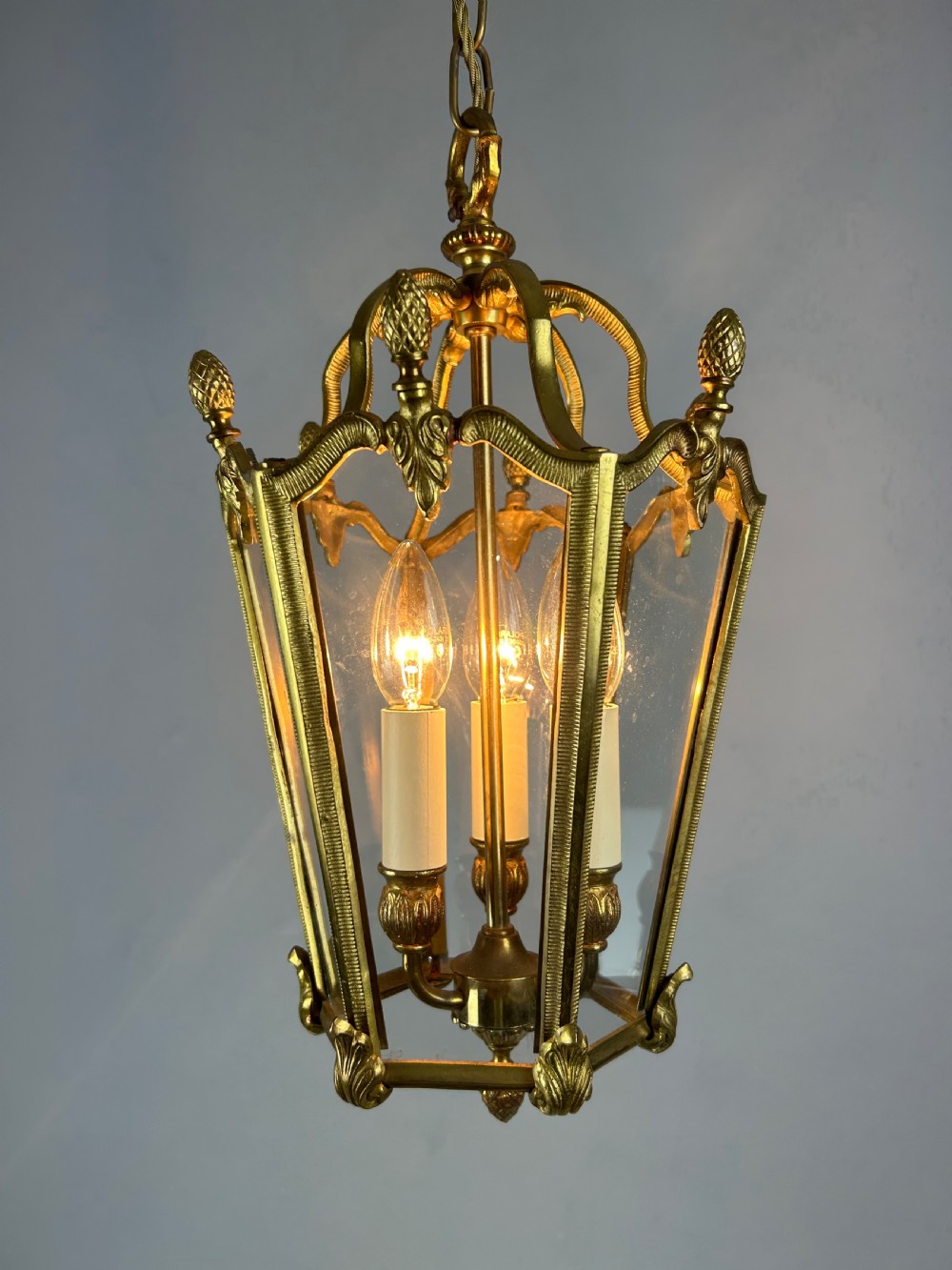 French Hexagonal Gilt Brass Antique Lantern View II