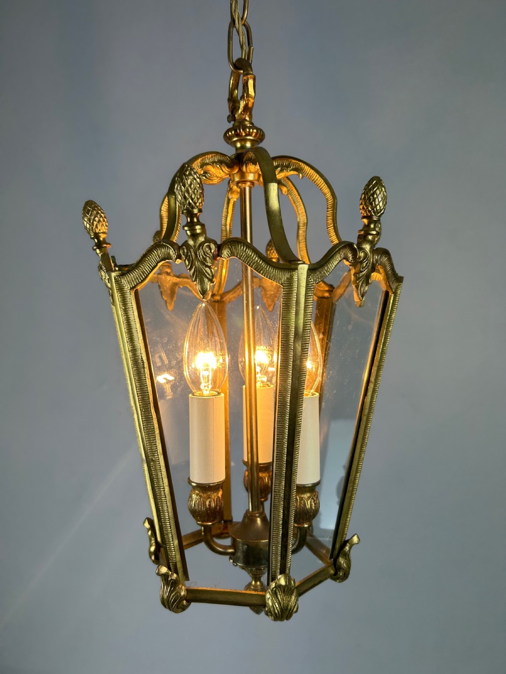 French Hexagonal Gilt Brass Antique Lantern View III
