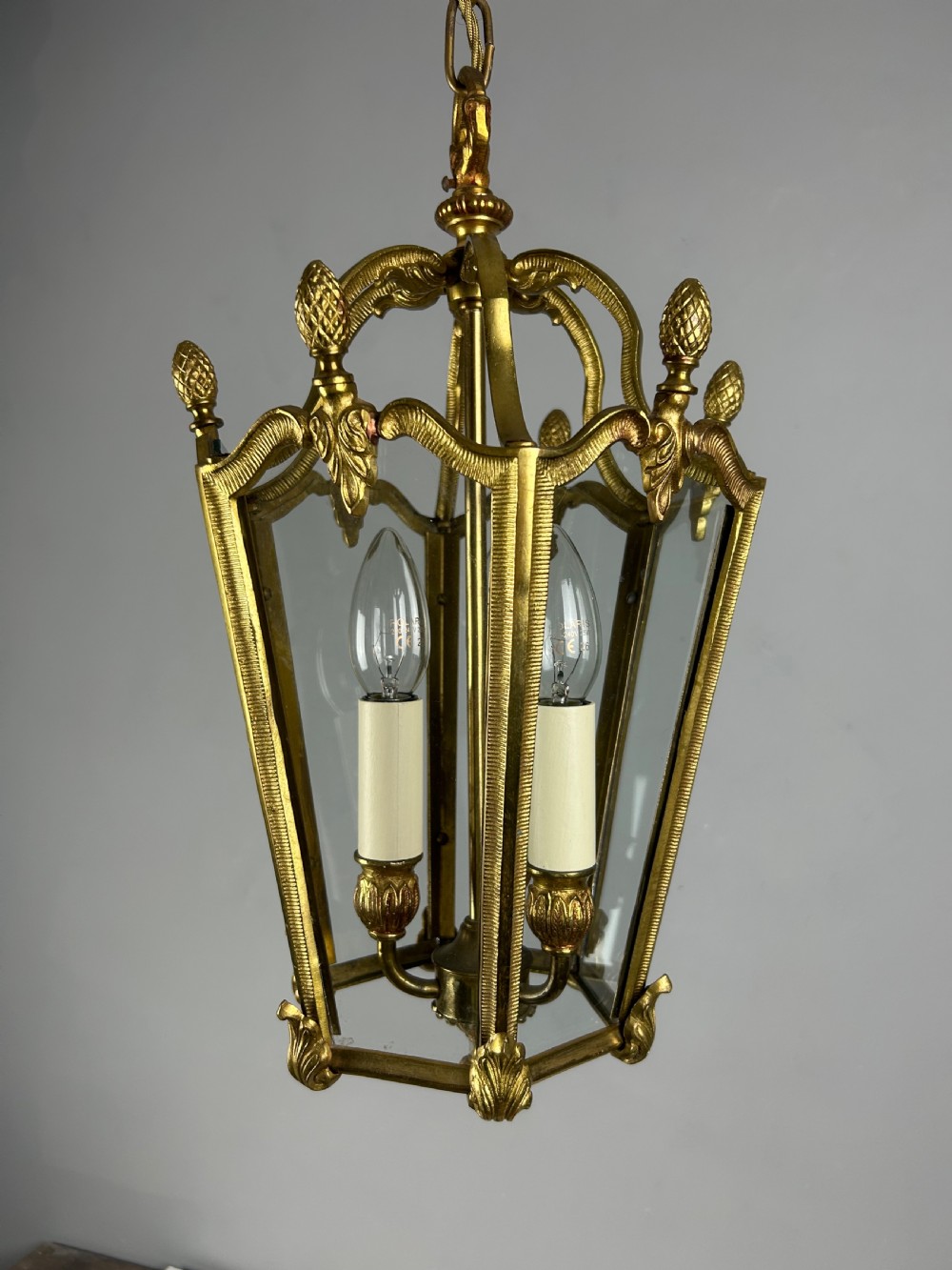 French Hexagonal Gilt Brass Antique Lantern View IV