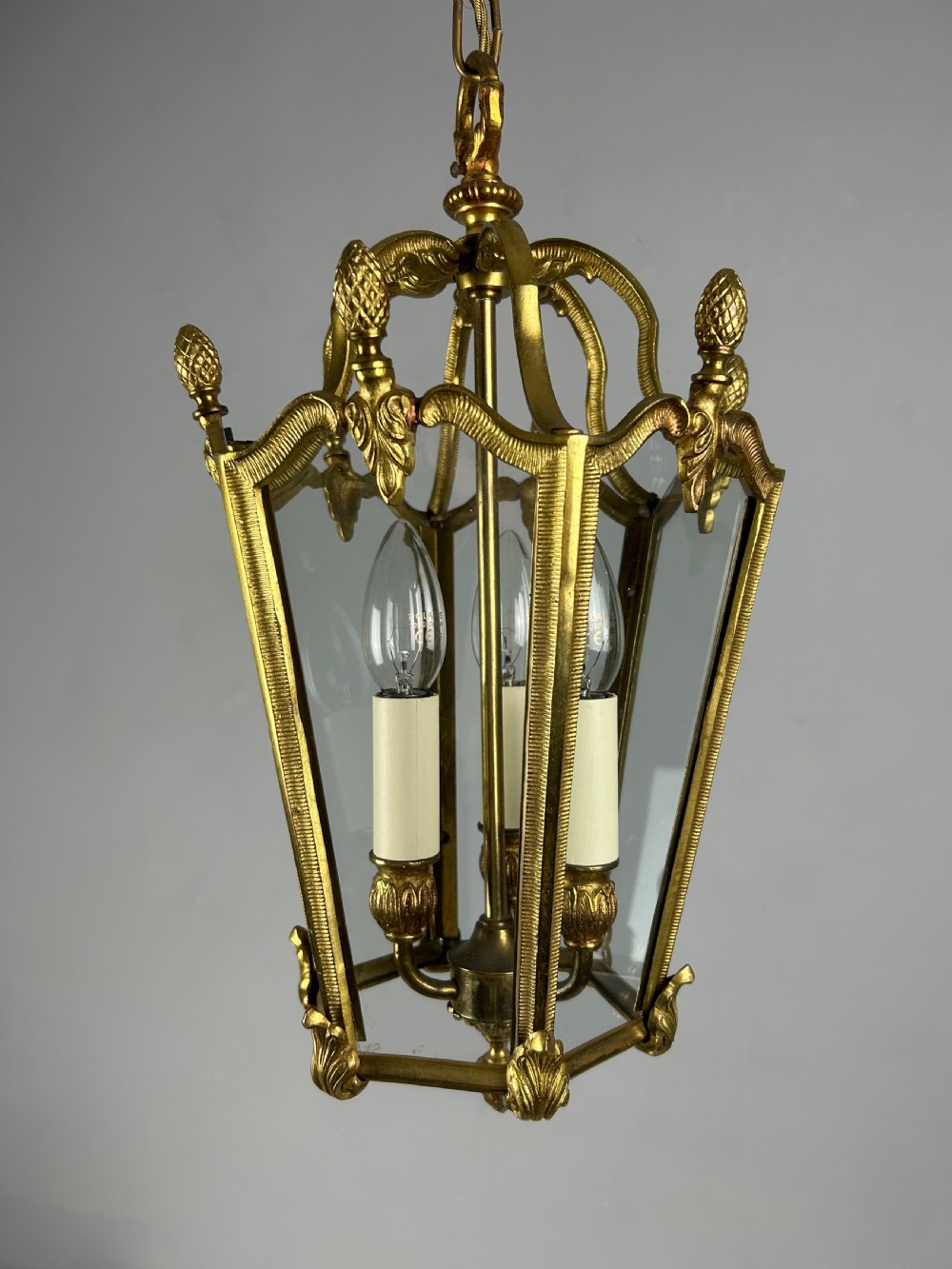 French Hexagonal Gilt Brass Antique Lantern View V