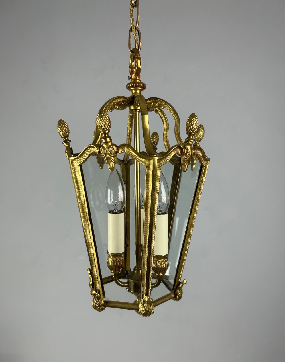 French Hexagonal Gilt Brass Antique Lantern View VI