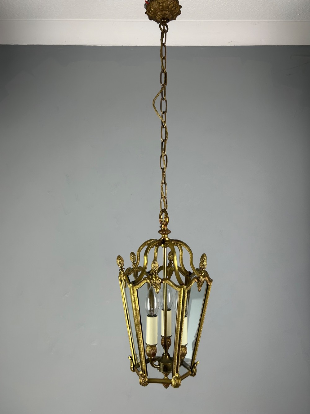 French Hexagonal Gilt Brass Antique Lantern View VII