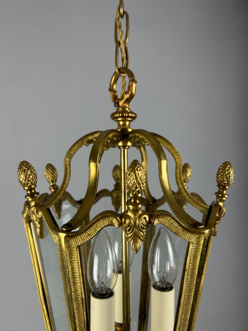 French Hexagonal Gilt Brass Antique Lantern View IX