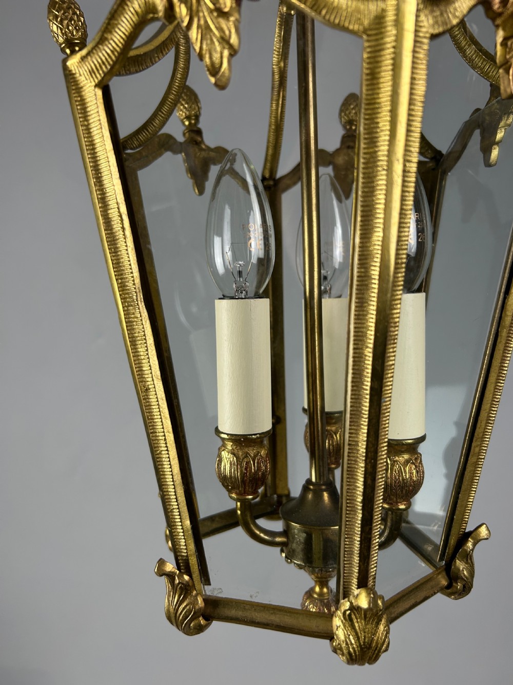French Hexagonal Gilt Brass Antique Lantern View X