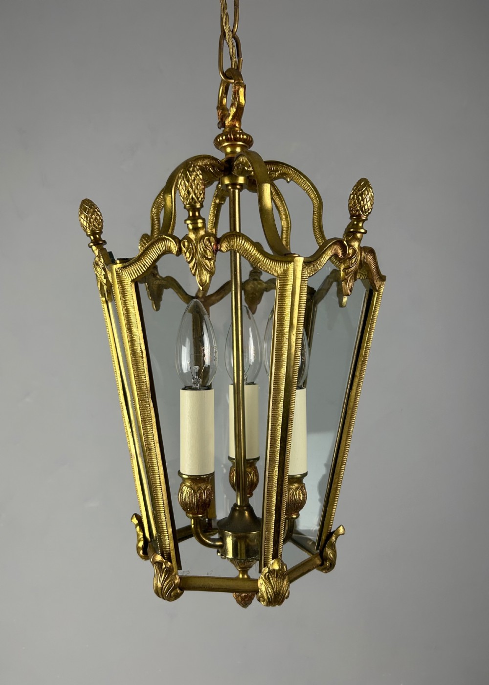 French Hexagonal Gilt Brass Antique Lantern View XI