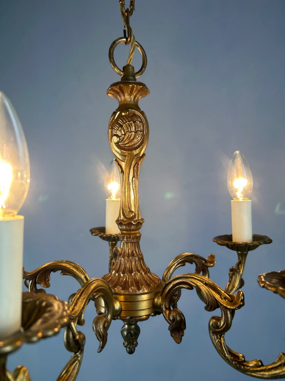 French Gilt Brass 5 Light Chandelier View II