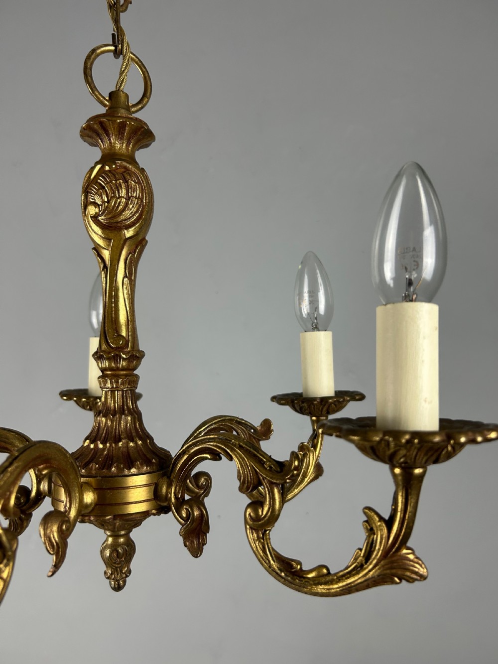 French Gilt Brass 5 Light Chandelier View VIII