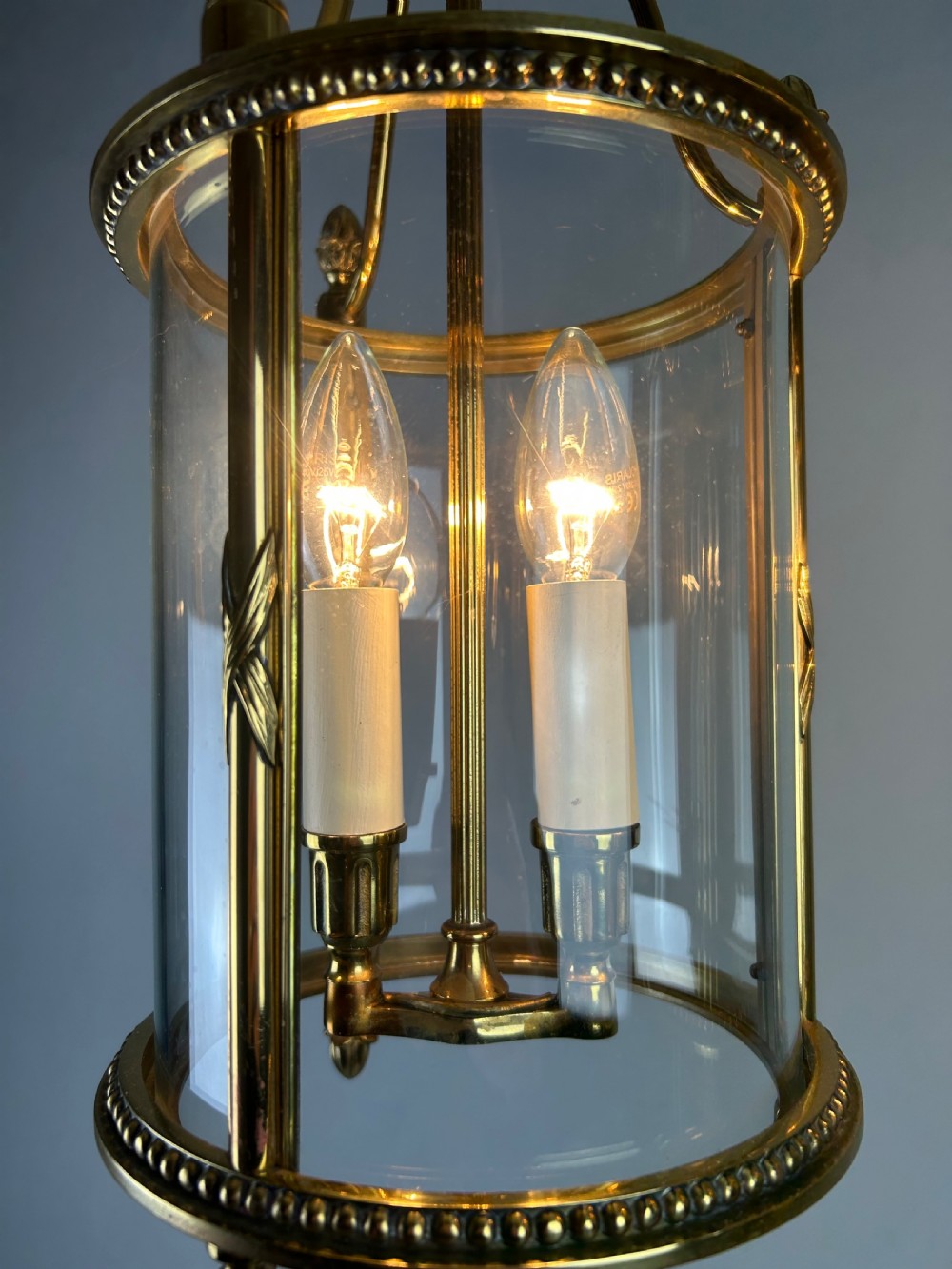 Pair of French Gilded Brass Twin Light Hall Lanterns, Rewired View II