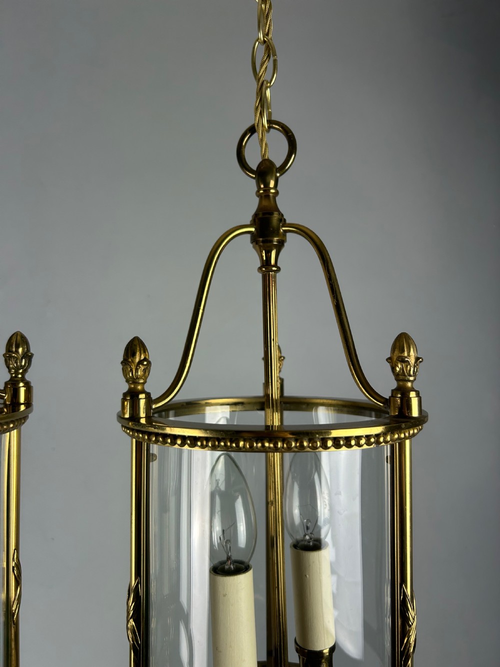 Pair of French Gilded Brass Twin Light Hall Lanterns, Rewired View VII