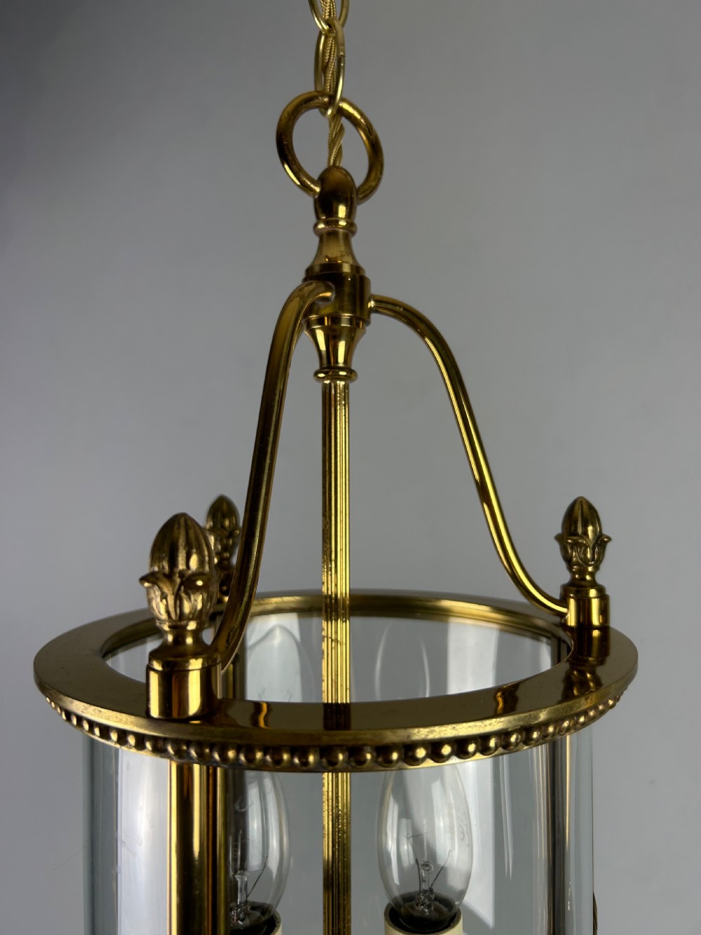 Pair of French Gilded Brass Twin Light Hall Lanterns, Rewired View VIII