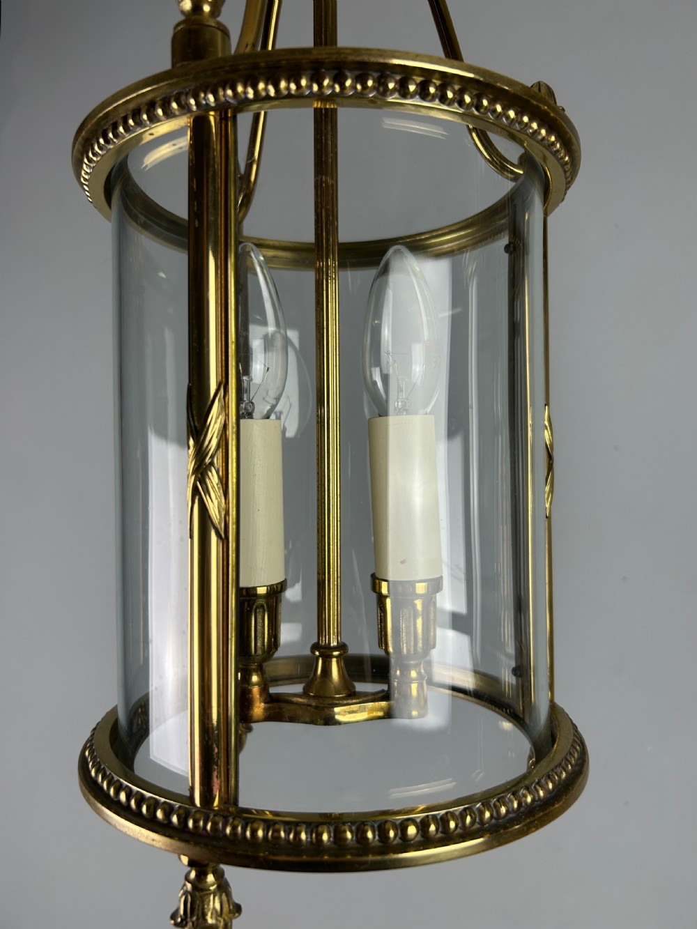 Pair of French Gilded Brass Twin Light Hall Lanterns, Rewired View XI