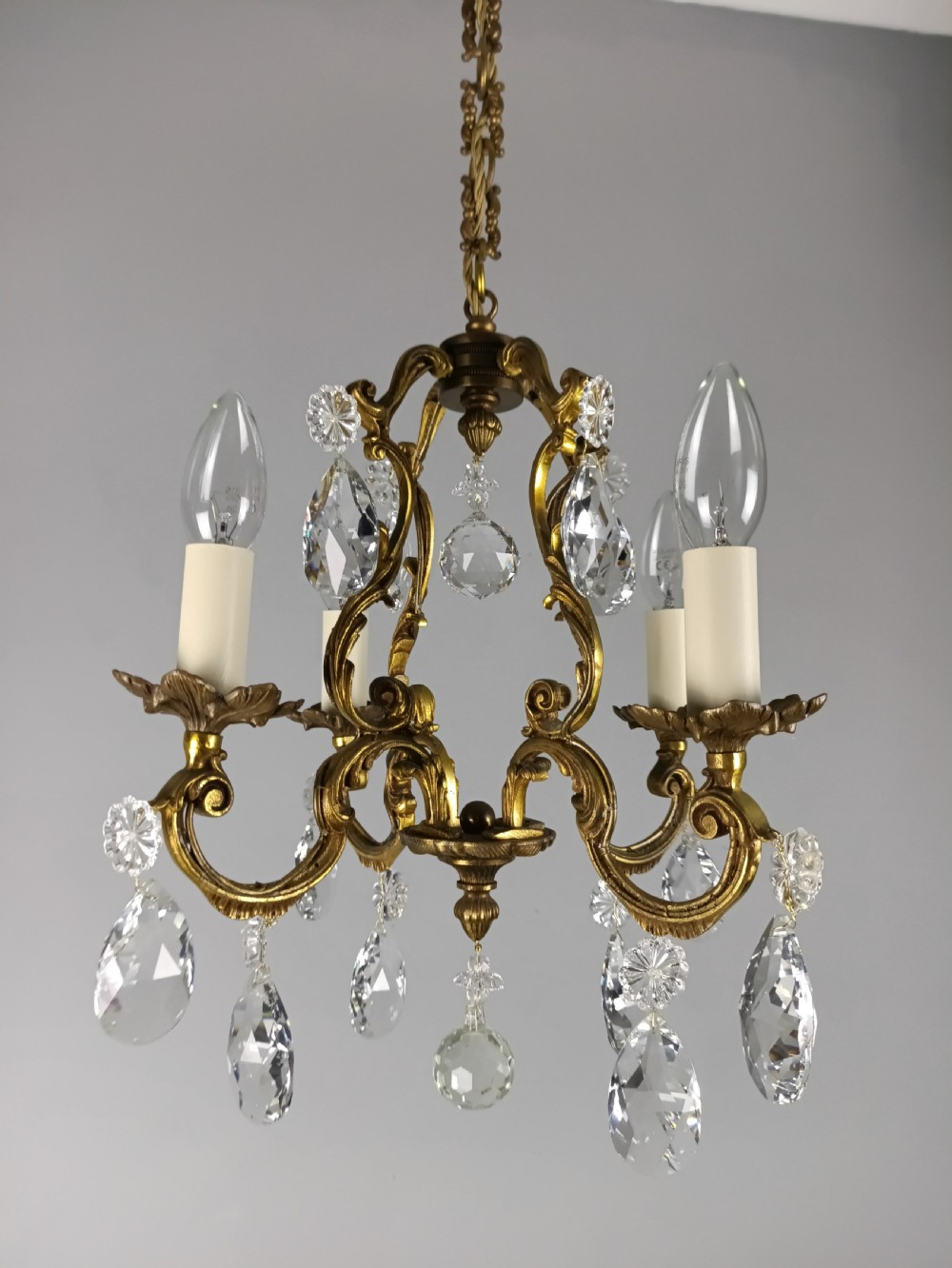 French Gilded & Crystal 4 Light Chandelier View II