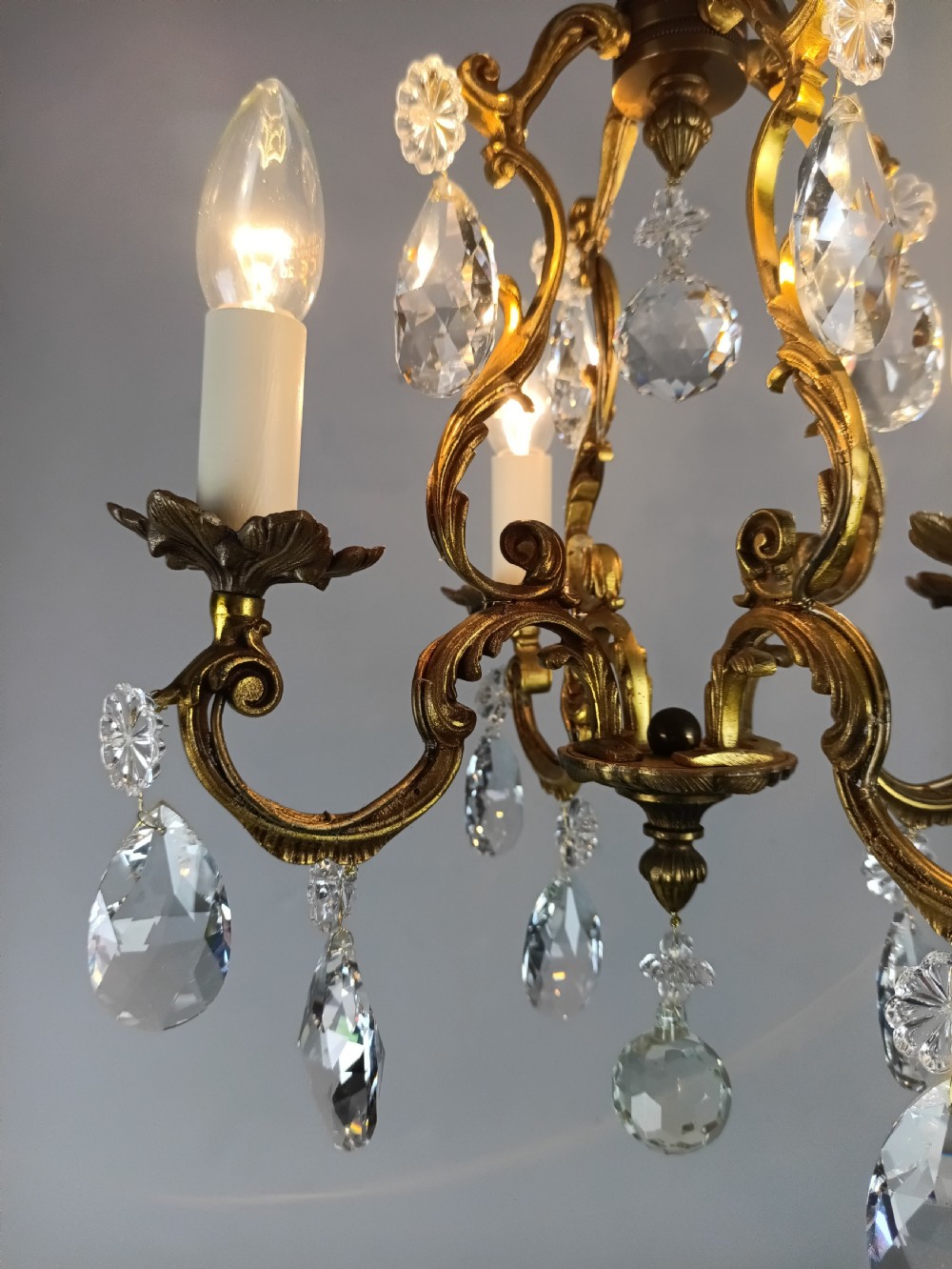 French Gilded & Crystal 4 Light Chandelier View IV