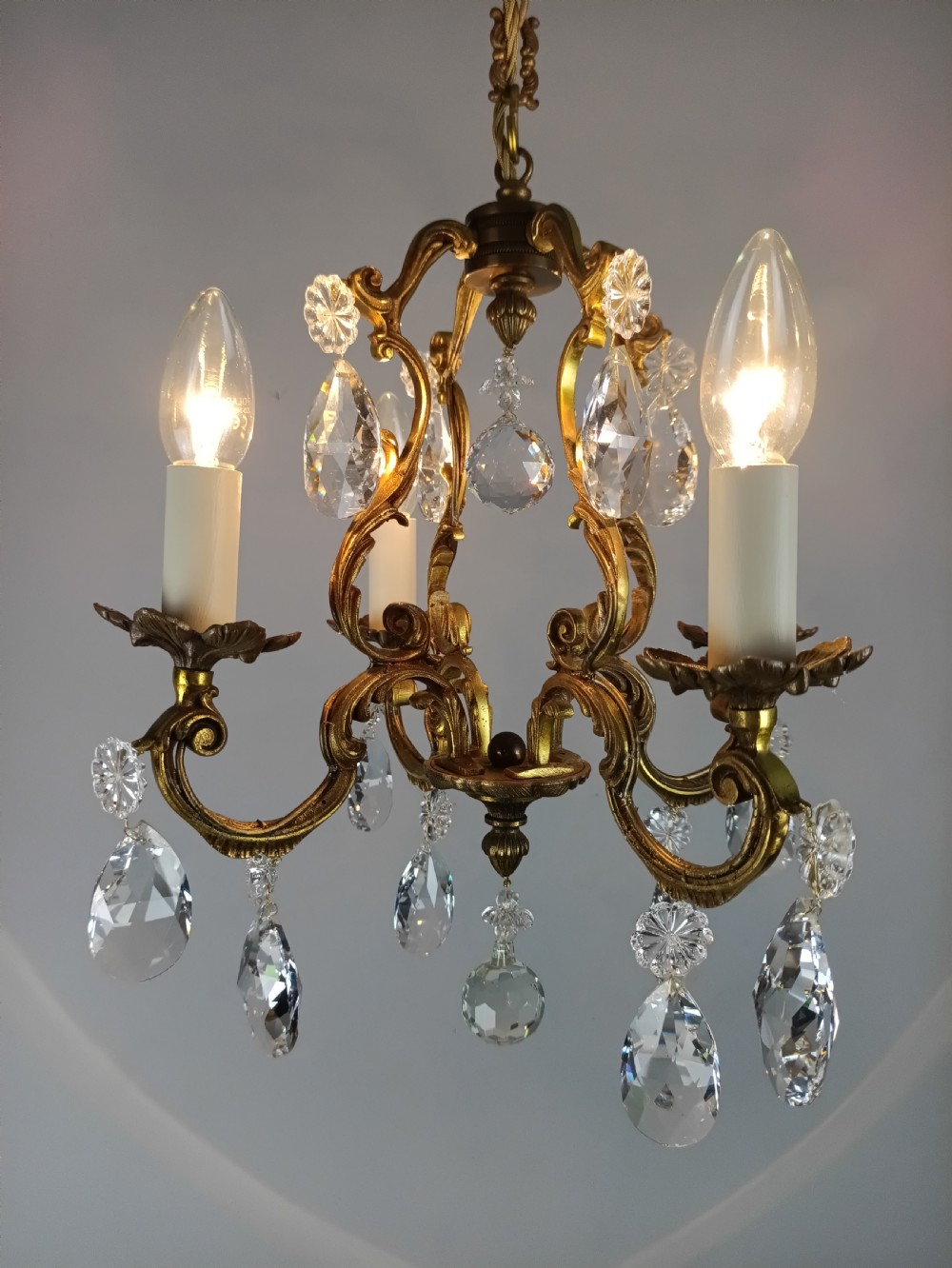 French Gilded & Crystal 4 Light Chandelier View VI