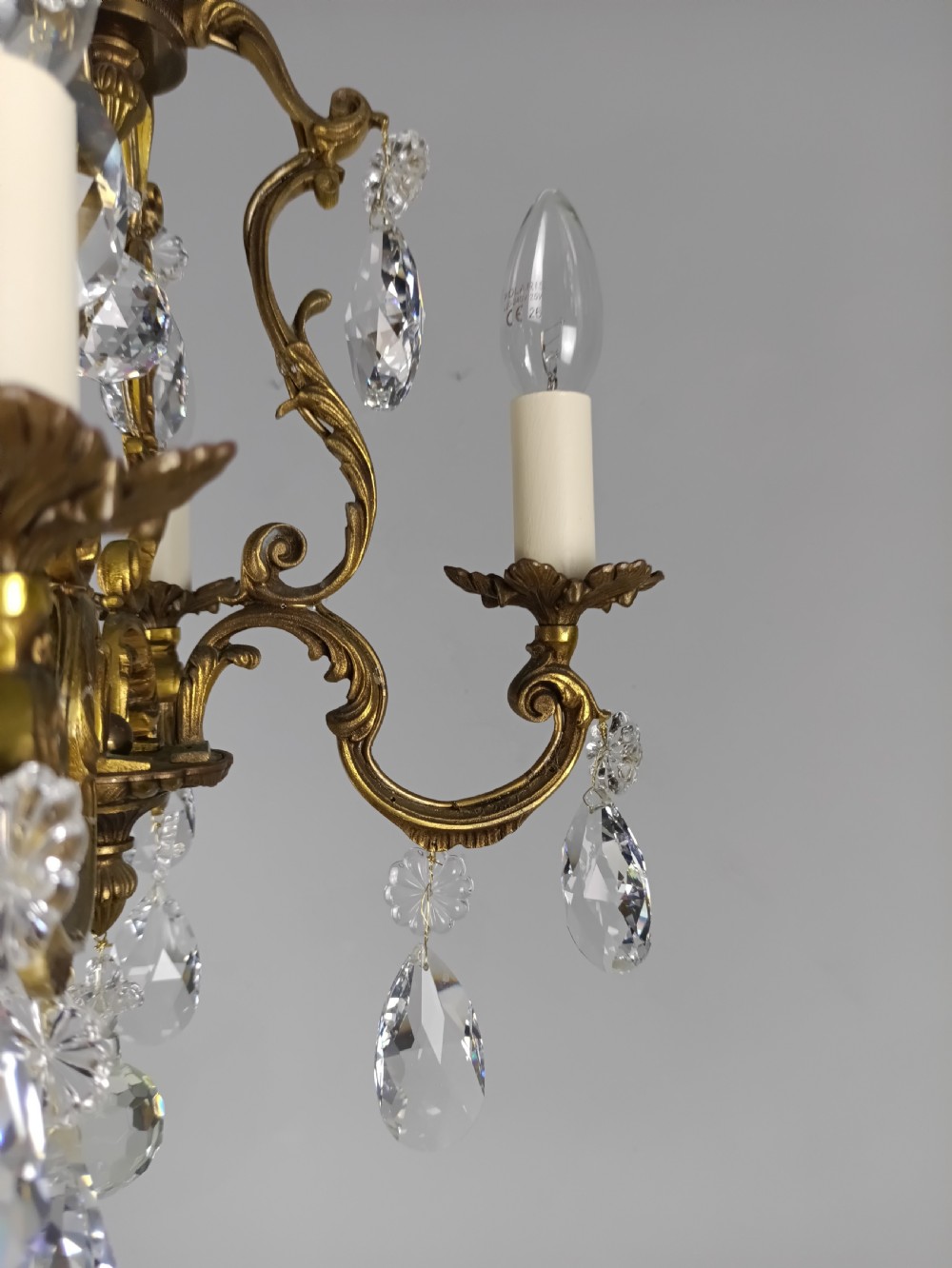 French Gilded & Crystal 4 Light Chandelier View IX