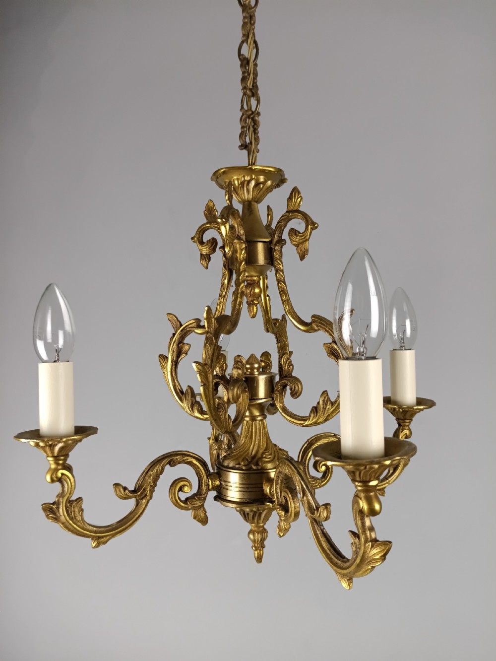 French Gilt Brass 4 Light Chandelier