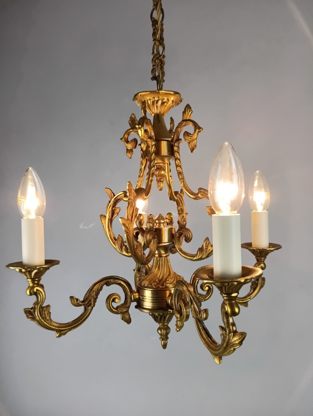 French Gilt Brass 4 Light Chandelier View II