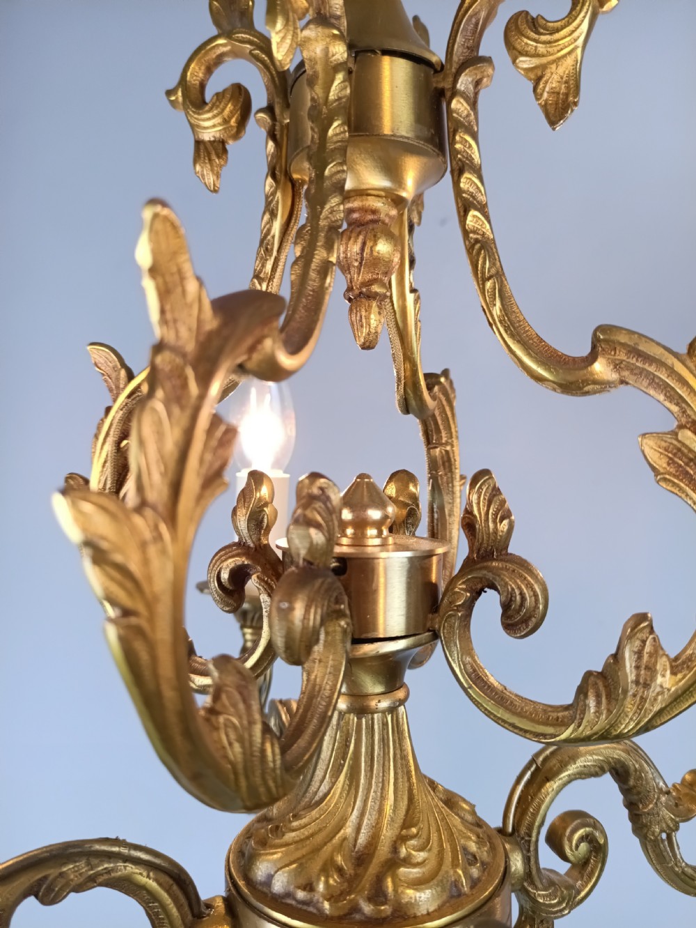 French Gilt Brass 4 Light Chandelier View III