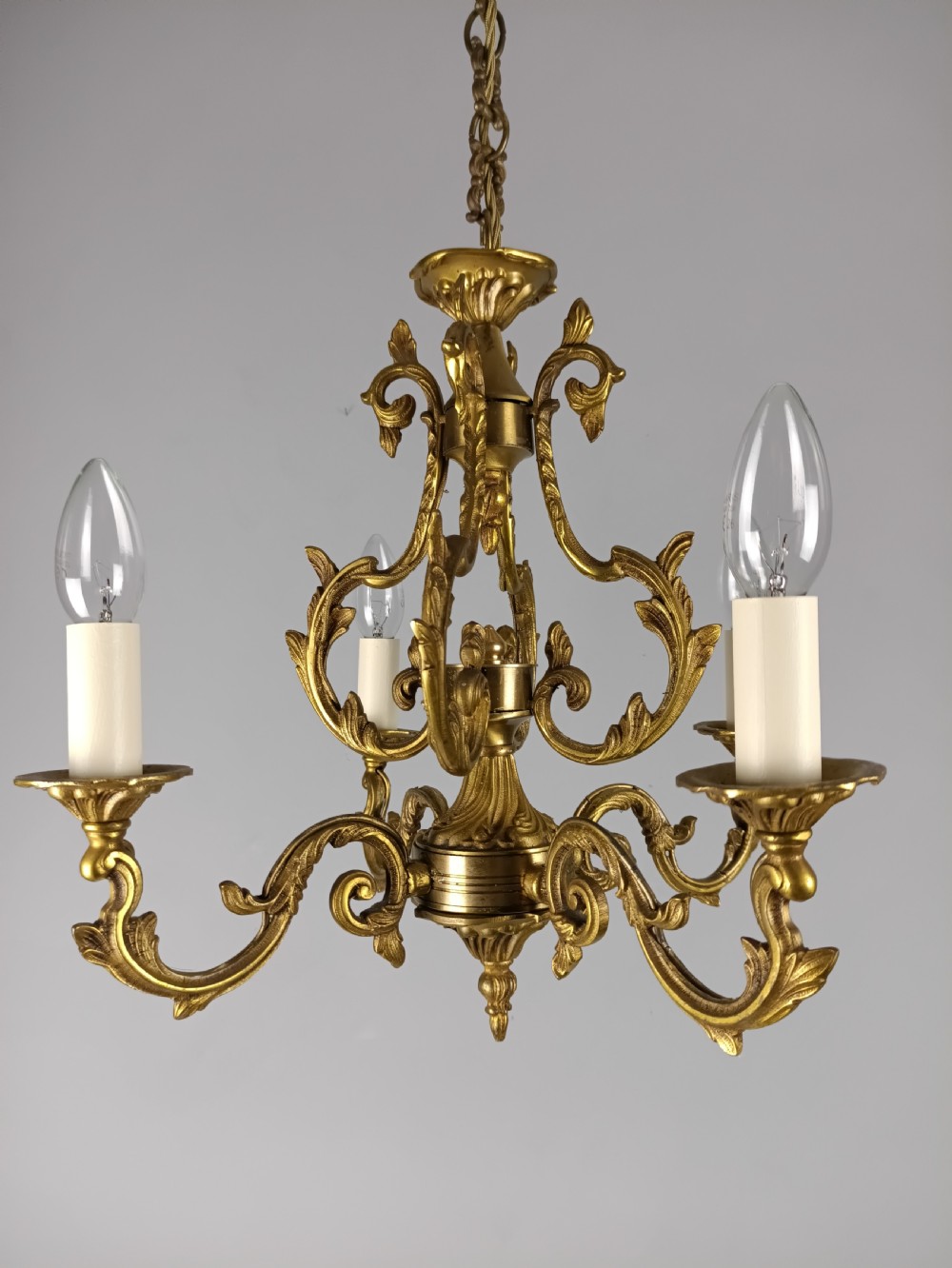 French Gilt Brass 4 Light Chandelier View V