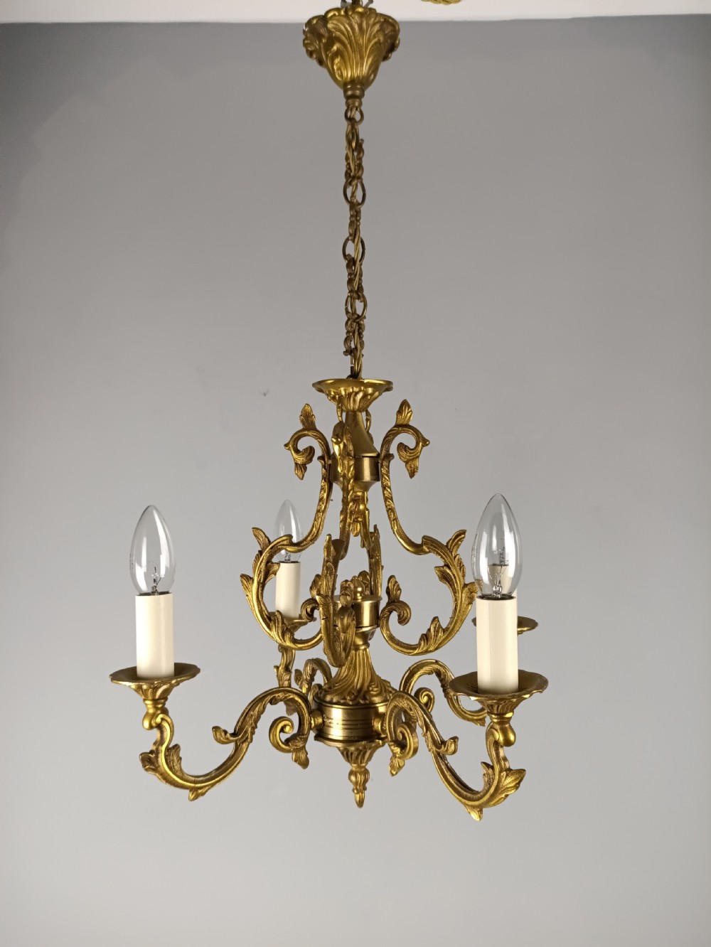French Gilt Brass 4 Light Chandelier View VI