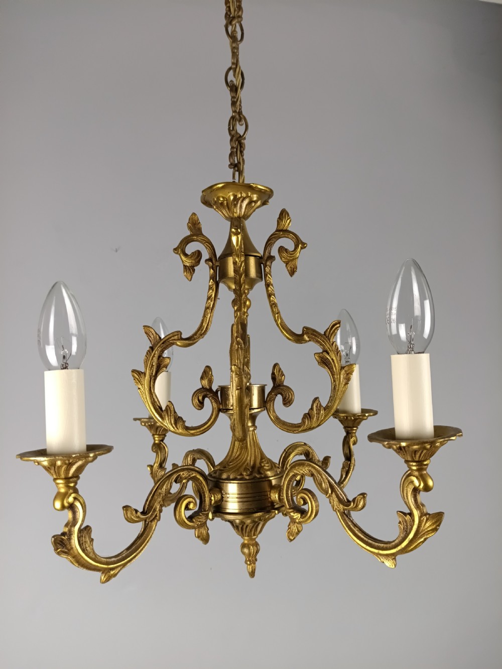 French Gilt Brass 4 Light Chandelier View VIII