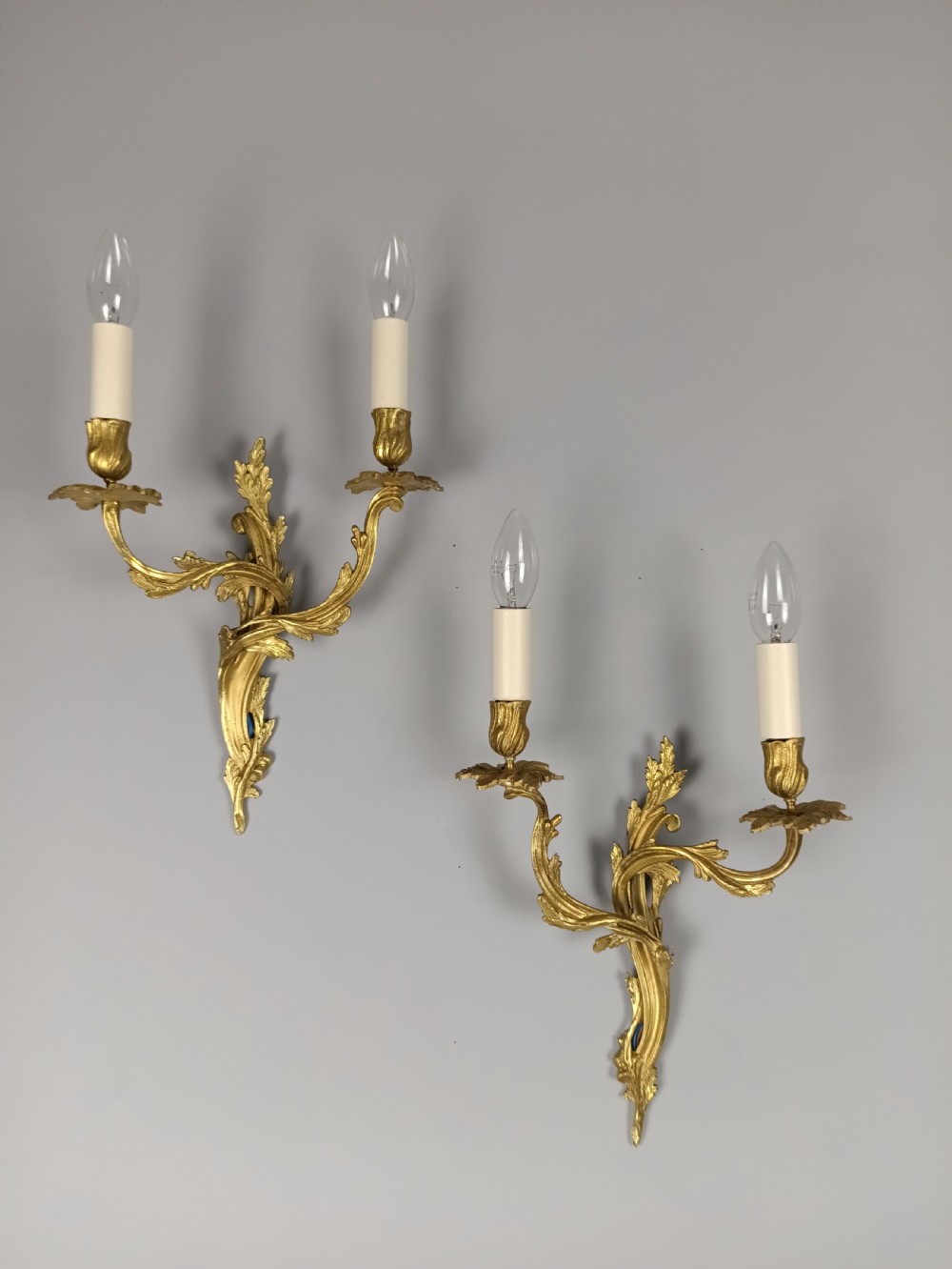 Pair of French Gilt Brass Antique Wall Lights 