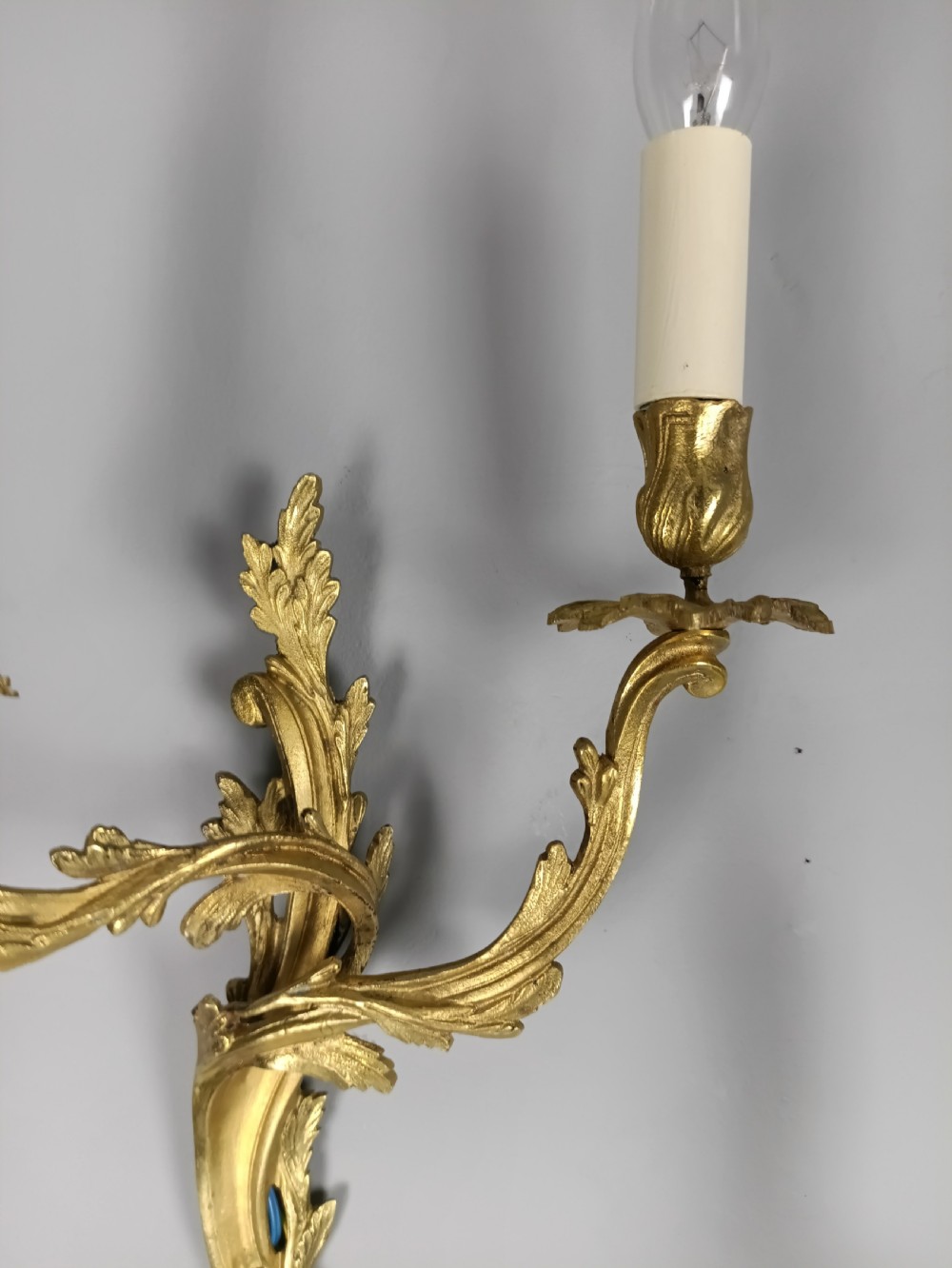 Pair of French Gilt Brass Antique Wall Lights  View II