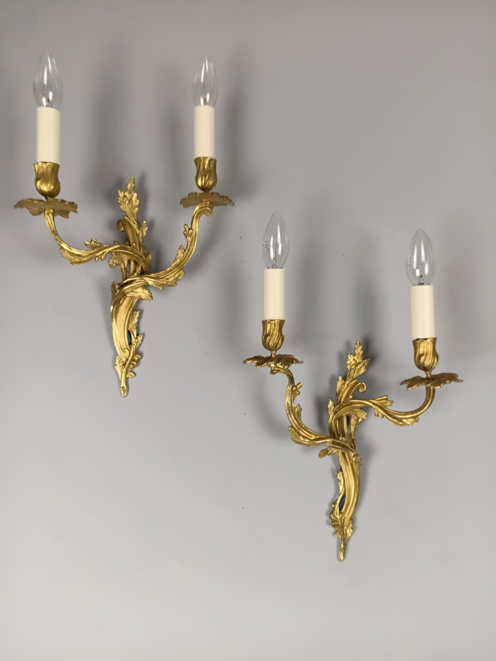 Pair of French Gilt Brass Antique Wall Lights  View V