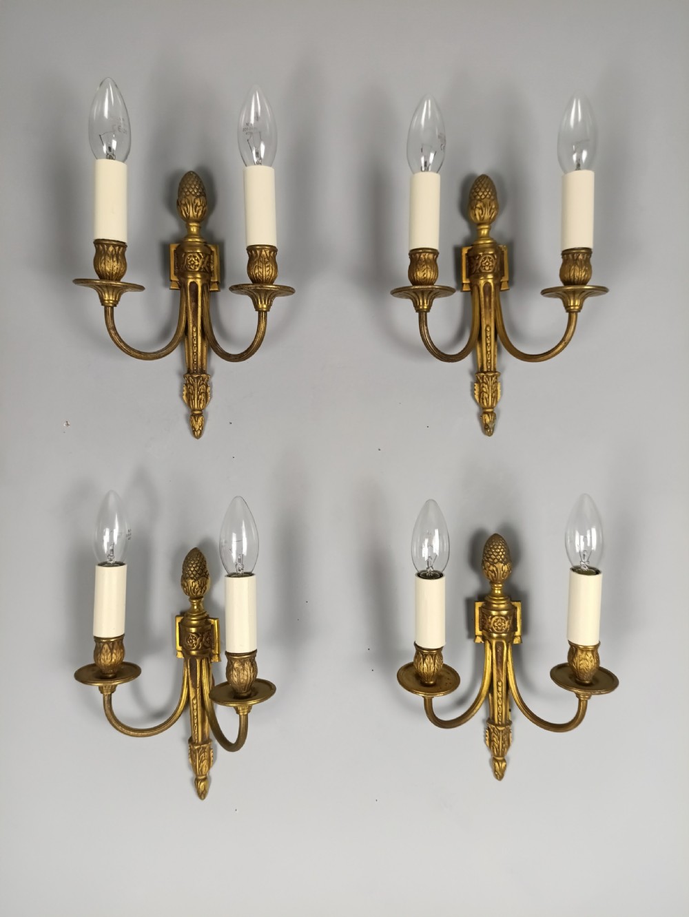 Set Of 4 French Gilded Twin Arm Antique Wall Lights