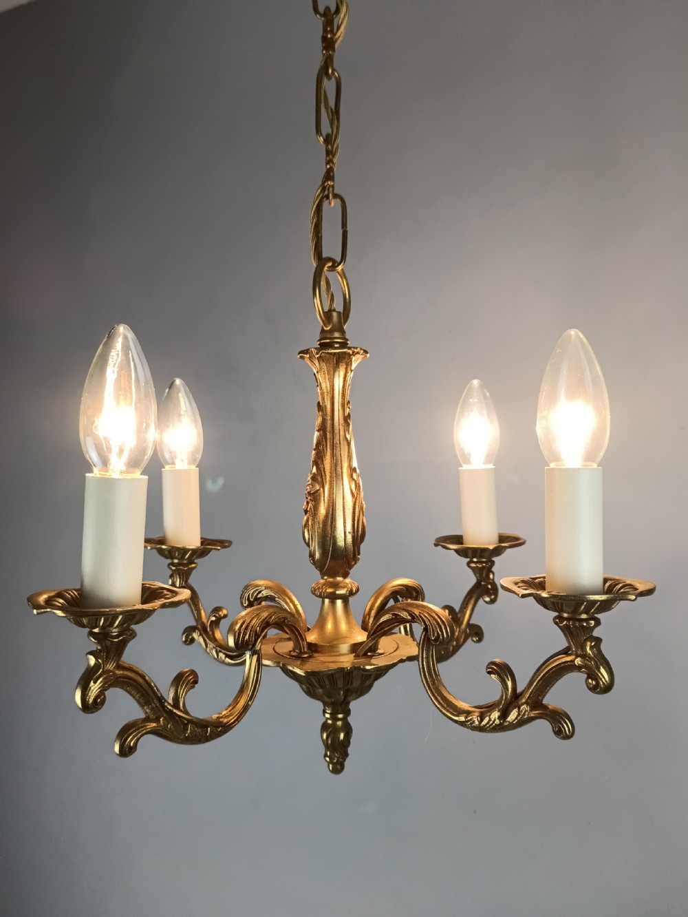French 4 Light Gilt Brass Chandelier View II