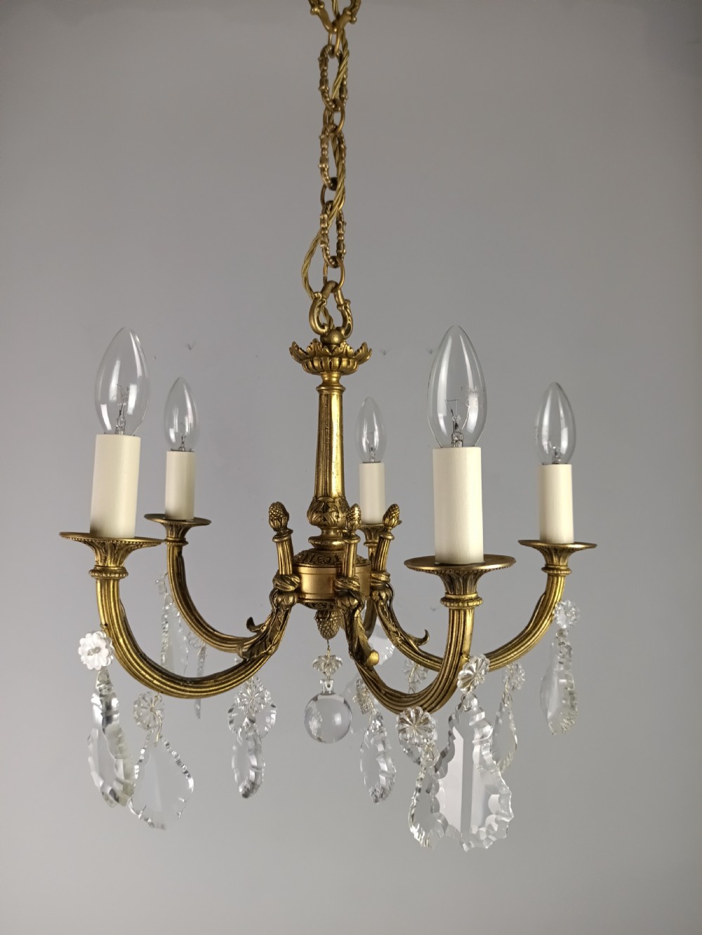 French Gilded & Crystal 5 Light Chandelier View VI