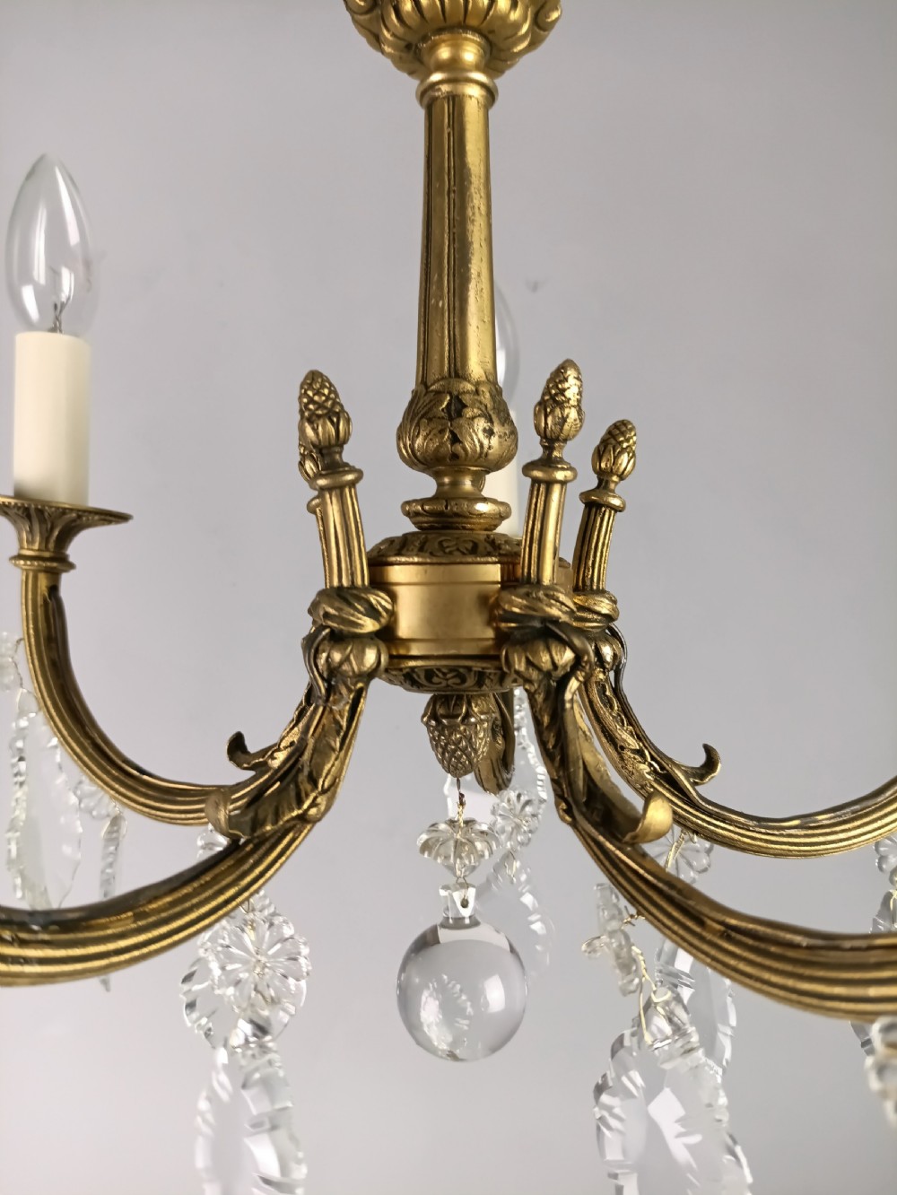 French Gilded & Crystal 5 Light Chandelier View VIII