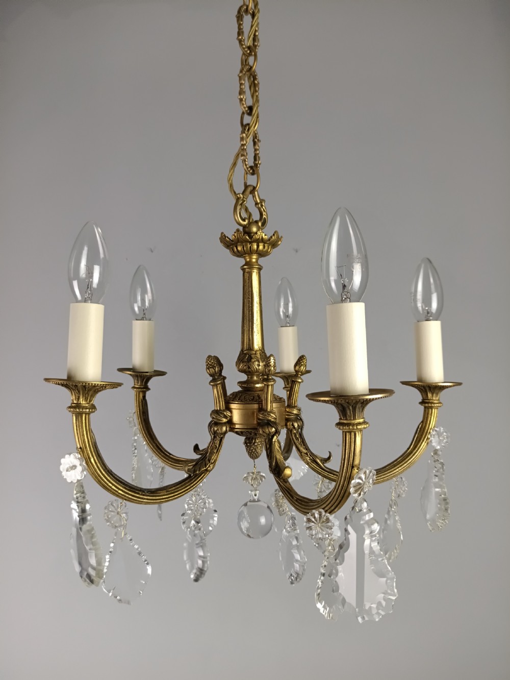 French Gilded & Crystal 5 Light Chandelier View XIII