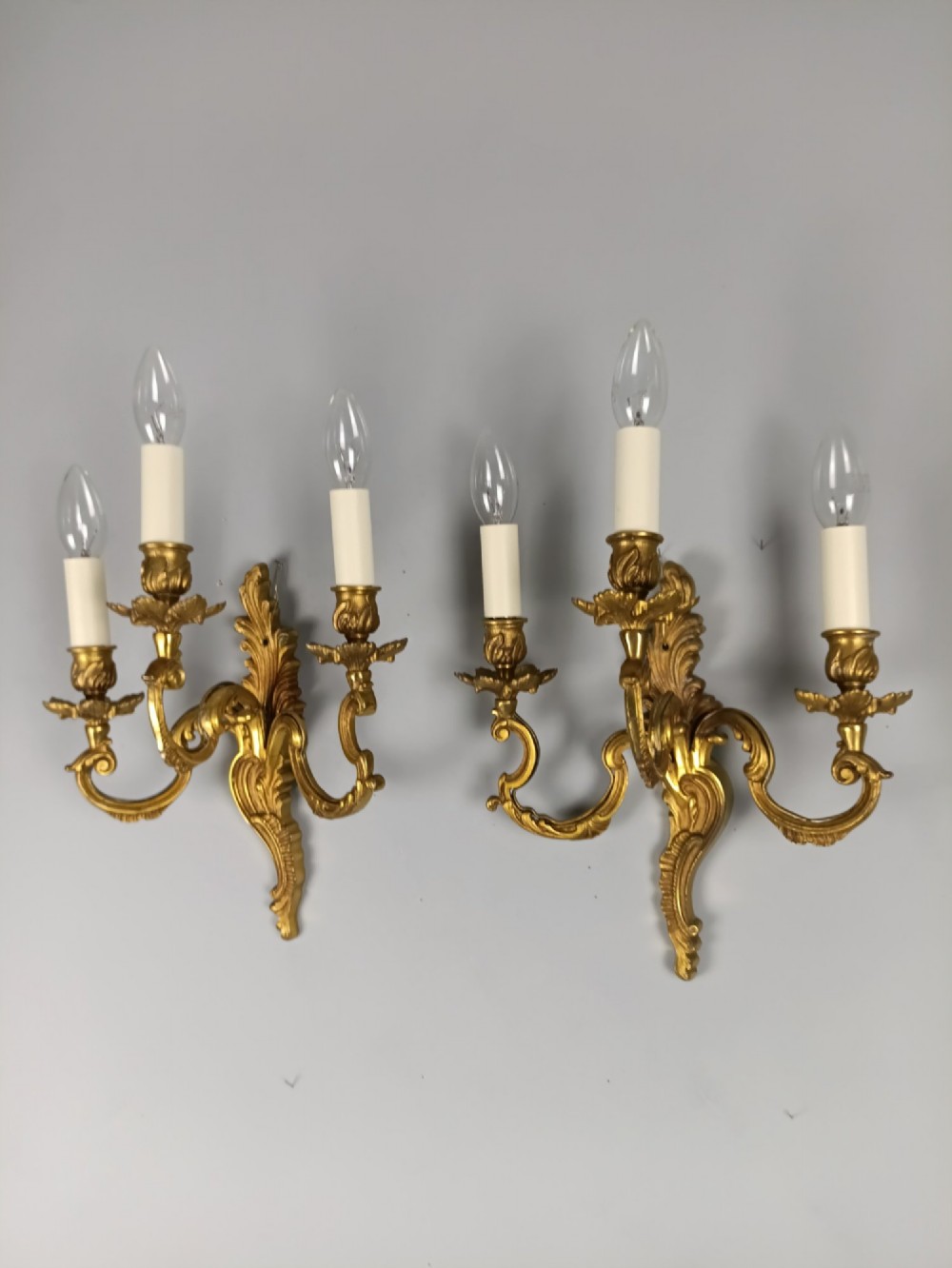 Pair Of French Triple Arm Gilded Brass Wall Lights View II