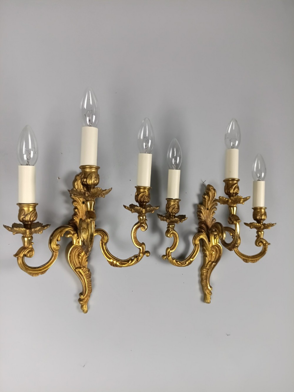 Pair Of French Triple Arm Gilded Brass Wall Lights View V