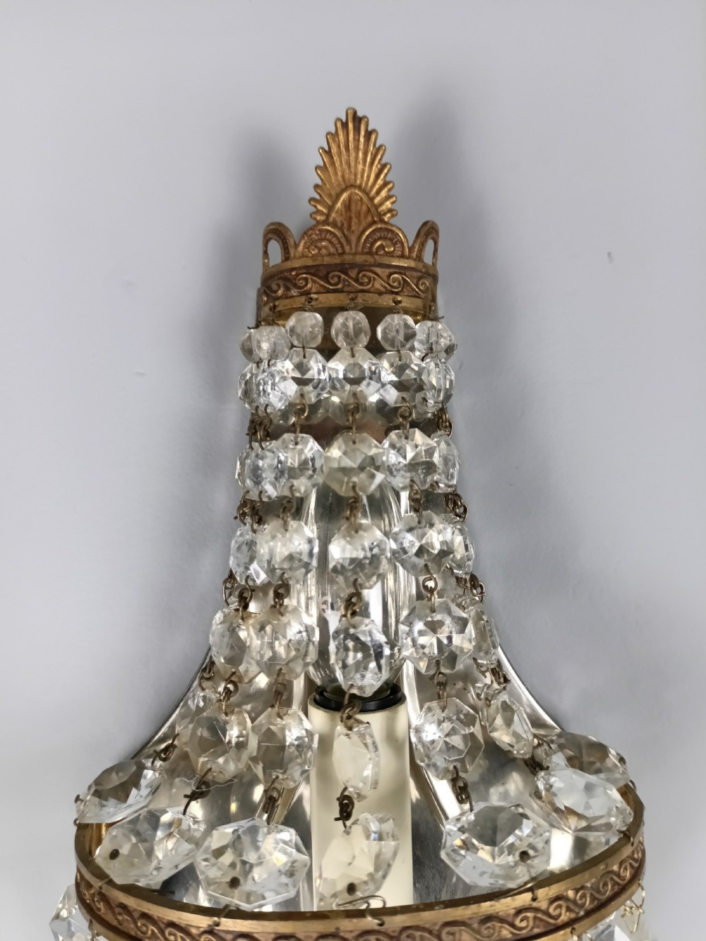 Pair Of French Single Light Crystal Tent Antique Wall Lights View II