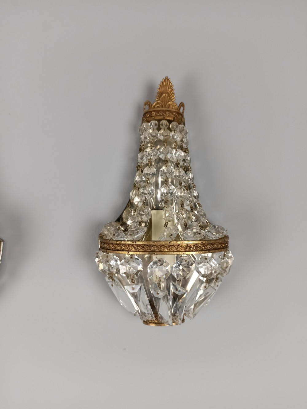 Pair Of French Single Light Crystal Tent Antique Wall Lights View III