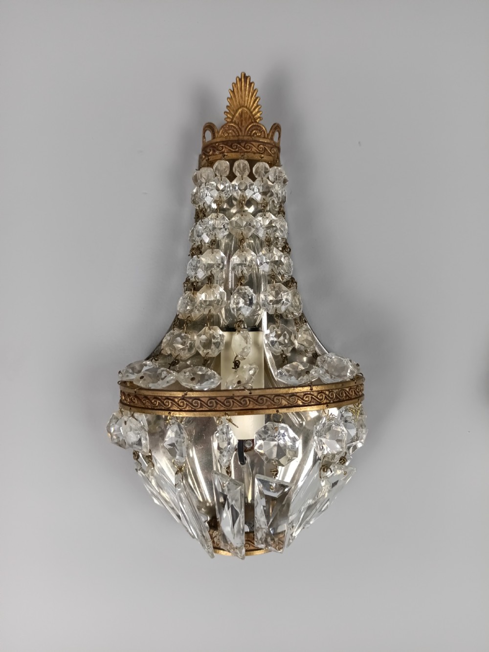 Pair Of French Single Light Crystal Tent Antique Wall Lights View IX