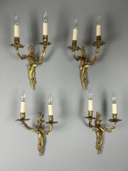SET OF 4 GILT FRENCH ANTIQUE WALL LIGHTS REWIRED