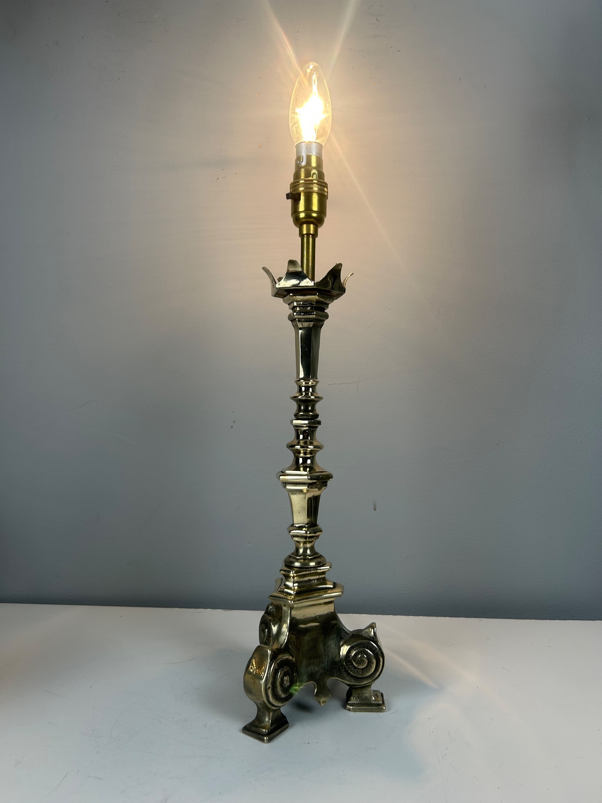 French Polished Brass Altar Table Lamp
