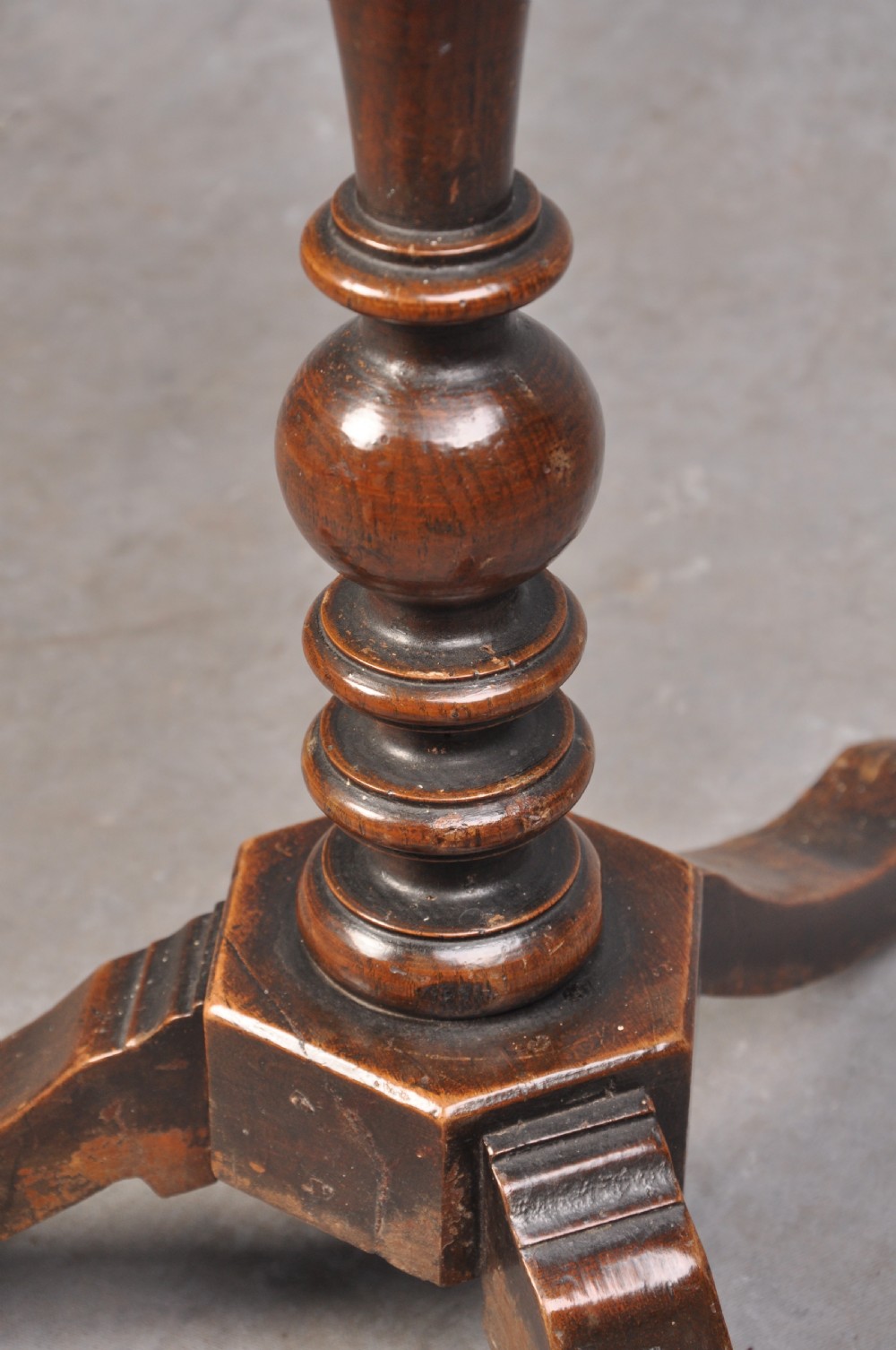 Rare 17th Century Walnut and Marquetry Candle Stand View V