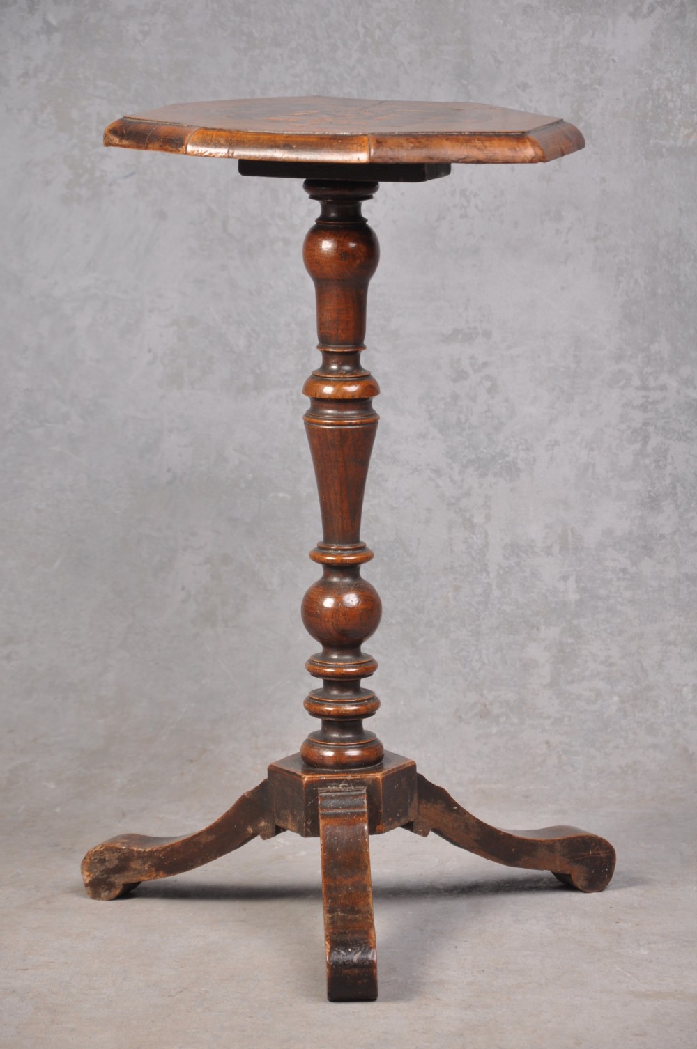 Rare 17th Century Walnut and Marquetry Candle Stand View XI