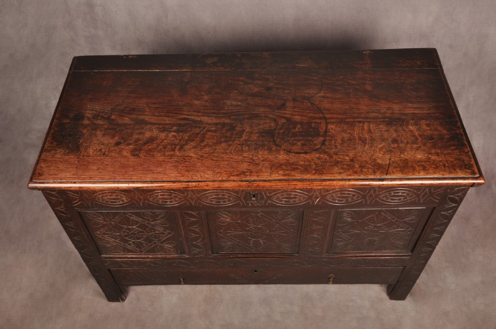 Rare 17th Century Dorset Oak Coffer View V