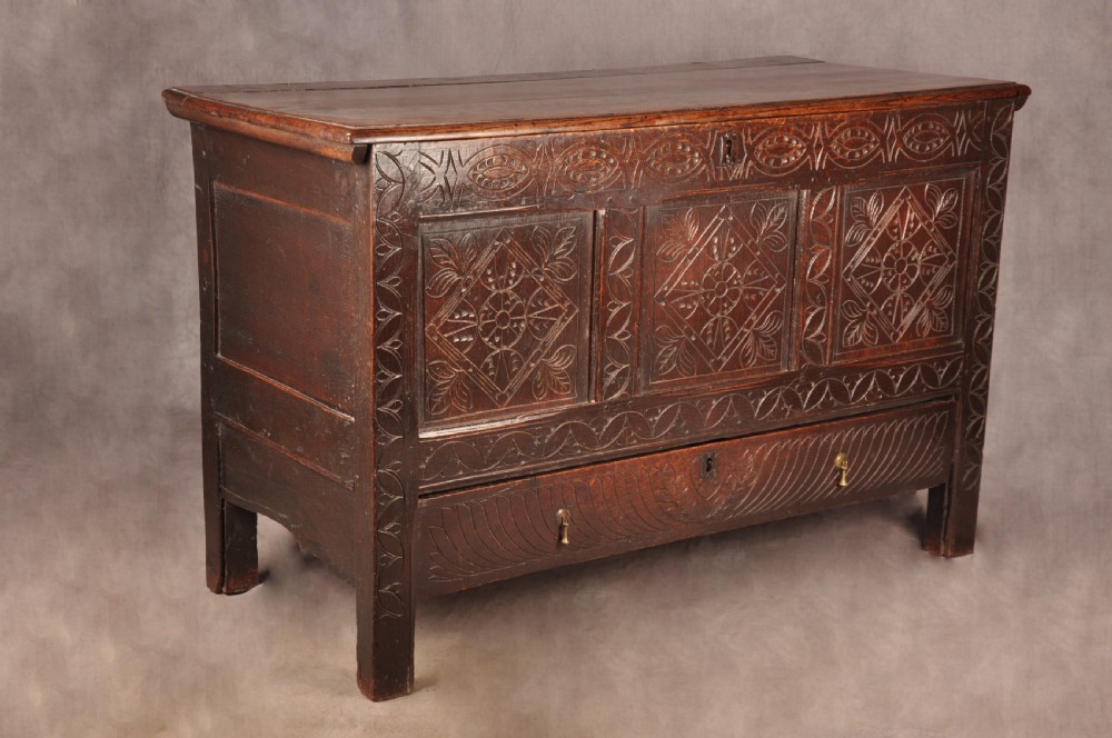 Rare 17th Century Dorset Oak Coffer View X