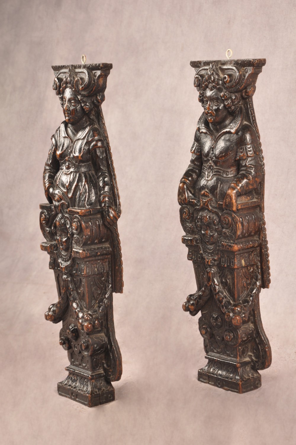 A Very Fine Pair Of 17th Century Oak Carved Figures 