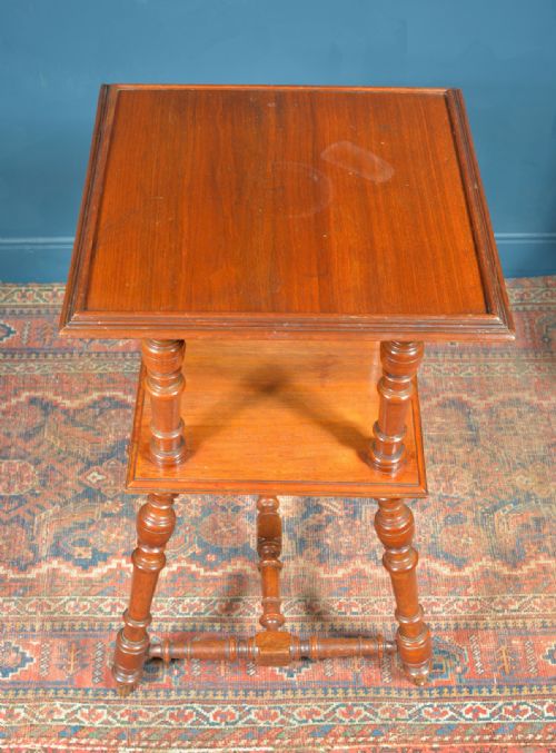 AN UNUSUAL VICTORIAN WALNUT TWO TIER TABLE ON TURNED SUPPORTS C1870 - ADDITIONAL PHOTO 1