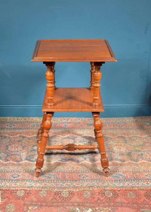 AN UNUSUAL VICTORIAN WALNUT TWO TIER TABLE ON TURNED SUPPORTS C1870 - ADDITIONAL PHOTO 3