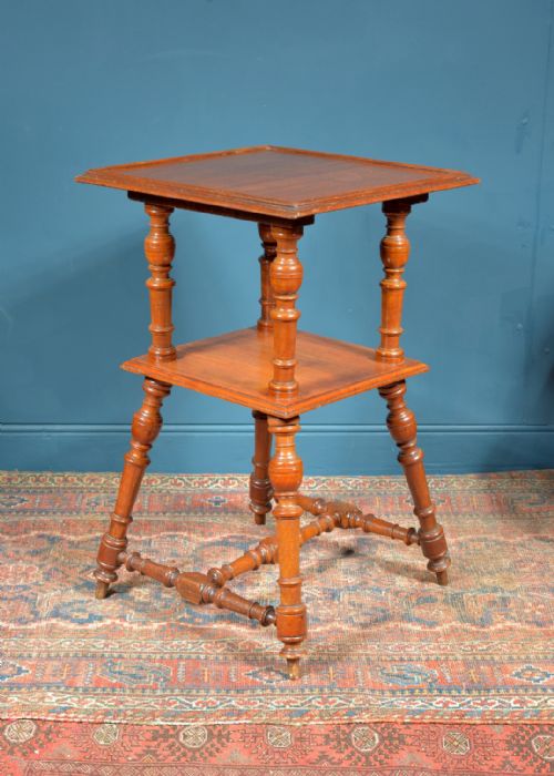 AN UNUSUAL VICTORIAN WALNUT TWO TIER TABLE ON TURNED SUPPORTS C1870 - ADDITIONAL PHOTO 4