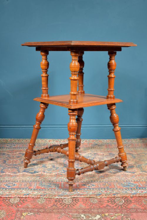 AN UNUSUAL VICTORIAN WALNUT TWO TIER TABLE ON TURNED SUPPORTS C1870 - ADDITIONAL PHOTO 5
